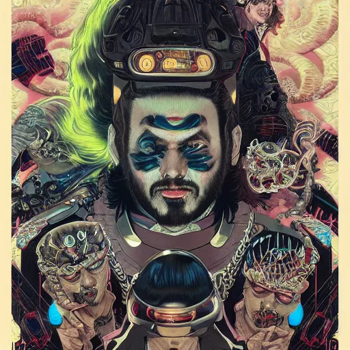 Image similar to portrait of crazy post malone sci - fi, symmetrical, glamour, by yoichi hatakenaka, masamune shirow, josan gonzales and dan mumford, ayami kojima, takato yamamoto, barclay shaw, karol bak, yukito kishiro