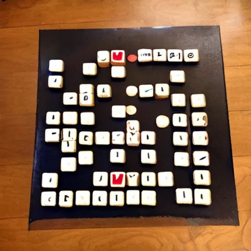 Prompt: eldritch scrabble being played with letters that spill off of the tiles