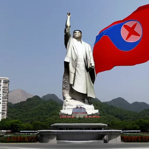 Prompt: kim jong un as marble christo redentor statue