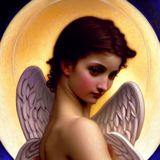 Image similar to Winged girl angel, face, fantasy, intricate, elegant, highly detailed, digital painting, artstation, concept art, smooth, sharp focus, illustration, art by John Collier and Jean-Leon Gerome and William Bouguereau and Albert Aublet