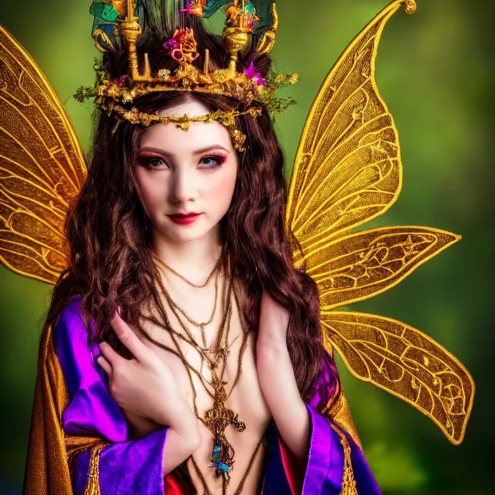 Image similar to photo of a very beautiful!! fairy queen with ornate robes, highly detailed, 4 k, hdr, smooth, sharp focus, high resolution, award - winning photo