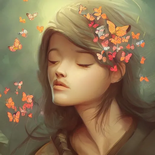 Prompt: All wounds will bloom with flowers in one day, Butterflies from them will fly into the sky. By faith and love they lead with their eyes closed, In parallel, resting on the angels of the voice, artstation, concept art, sharp focus, illustration