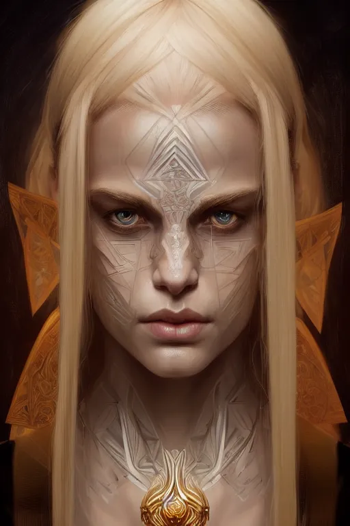 Image similar to symmetry!! portrait of a blonde haired woman in the style of god of war, machine parts embedded into face, intricate, elegant, highly detailed, digital painting, artstation, concept art, smooth, sharp focus, illustration, art by artgerm and greg rutkowski and alphonse mucha, 8 k