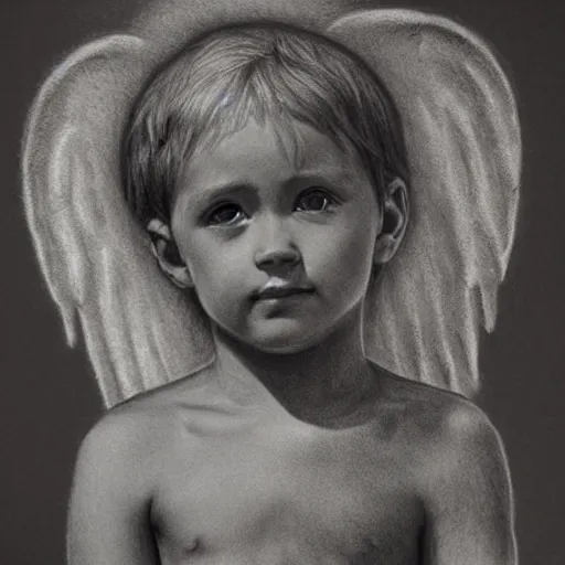 Image similar to a detailed charcoal and graphite drawing of an angel by claude weißbuch, detailed