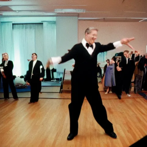 Prompt: Al Gore dancing his heart out. CineStill.