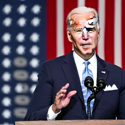 Image similar to president joe biden with a short beard giving a speech