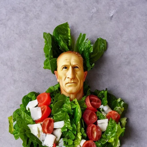 Image similar to julius caesar made of salad, by klaus enrique