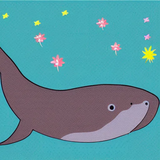 Image similar to cartoon digital art of a whale, cute