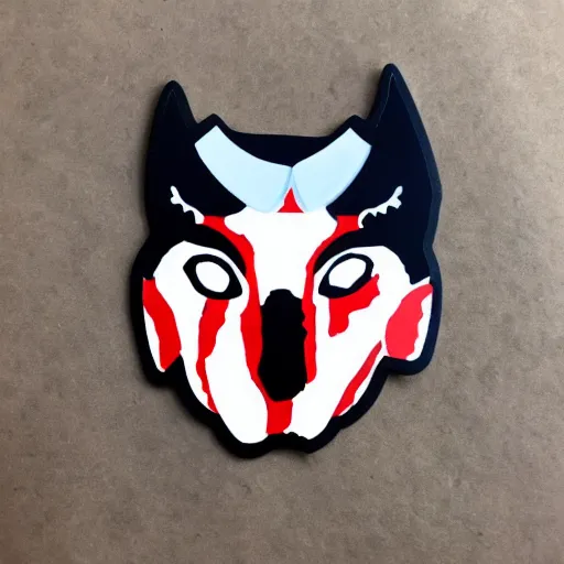 Image similar to die cut sticker, princess mononoke mask, splatter paint