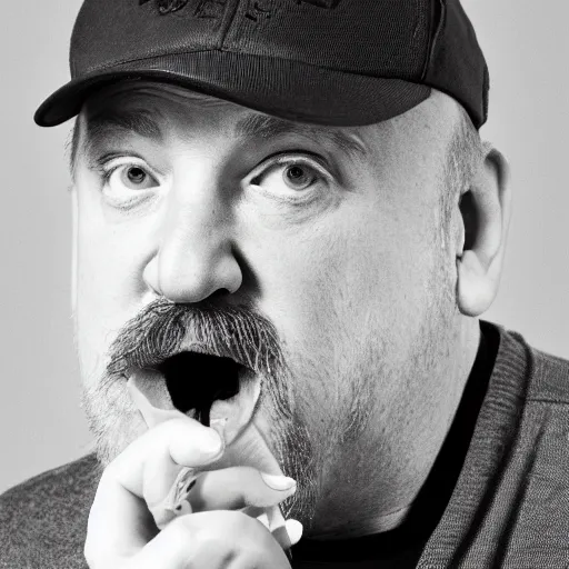Prompt: louis c k eating a cinnabon, xf iq 4, f / 1. 4, iso 2 0 0, 1 / 1 6 0 s, 8 k, raw, unedited, symmetrical balance, in - frame, sharpened