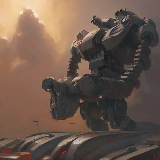 Image similar to an intricate oil painting of a giant anime robot with rounded and circular parts by steve henderson and greg rutkowski