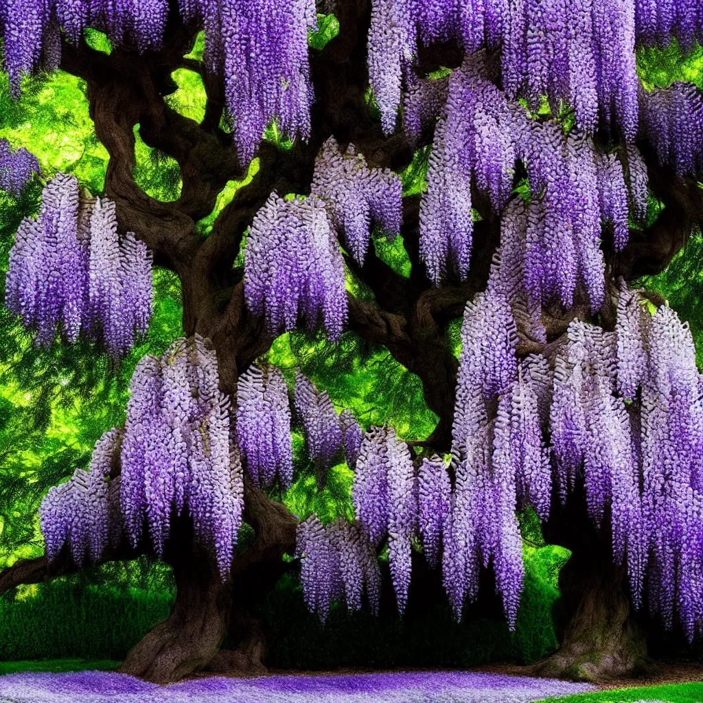 Prompt: full shot of wisteria tree on a black background. backlit. muted colors. fantasy magic style. highly detailed 8 k. intricate. lifelike. epic. movie poster. soft light. sony a 7 r iv 5 5 mm. cinematic post - processing