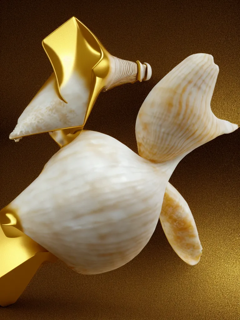 Image similar to white and gold conch, impossible geometry, surreal, Octane Render, Unreal Engine