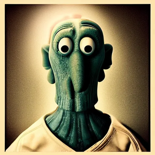 Image similar to handsome squidward, dramatic lighting, cinematic