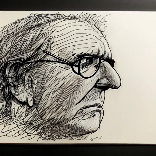 Image similar to a realistic yet scraggly portrait sketch of the side profile of a stern and sophisticated larry david, trending on artstation, intricate details, in the style of frank auerbach, in the style of sergio aragones, in the style of martin ansin, in the style of david aja, in the style of mattias adolfsson