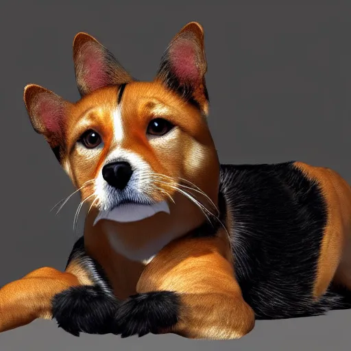 Image similar to half dog half cat, realistic, 4k