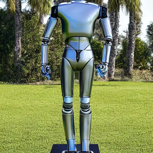 Image similar to a realistic detailed photo of a guy who is an attractive humanoid who is half robot and half humanoid, who is a male android, soccer player martin ødegaard, shiny skin, posing like a statue, blank stare, by the pool, on display, showing off his muscles, humanoid robot, frozen ice statue