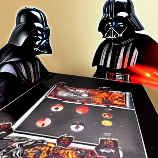 Prompt: darth vader and sauron playing a board game