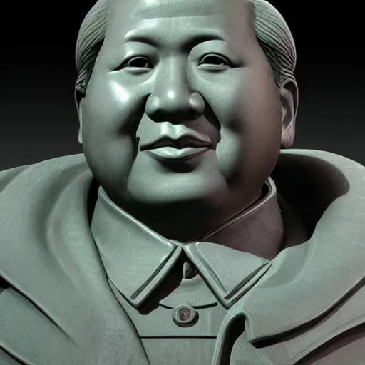 Prompt: a photo of mao zedong's sculpture in cybercity on mars a made of resin by joe johnston and nilo rodis, highly detailed, dramatic lighting, unreal engine 5 highly rendered, radiant light, detailed and intricate environment, wide angle, cinematic lighting