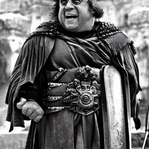 Prompt: danny devito as a roman praetorian in the streets of ancient rome