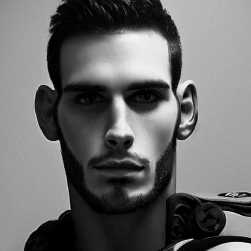 Image similar to “a realistic detailed photo of a guy who is an attractive humanoid who is half robot and half humanoid, who is a male android, Tyler Seguin, shiny skin, posing like a statue, blank stare”