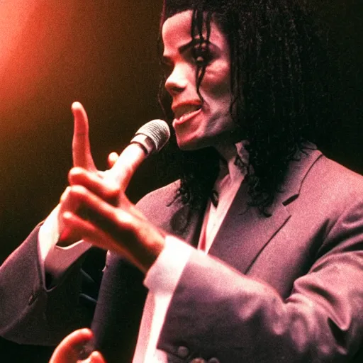 Image similar to cinematic still of Michael Jackson preaching at a Baptist Church in Rural Tennessee, close up, shallow depth of field, cinematic