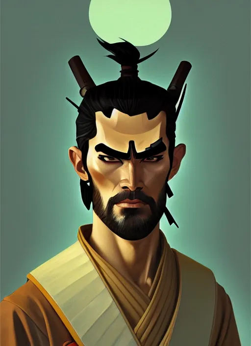 Prompt: oil portrait of samurai jack, intricate, elegant, highly detailed, lighting, painting, artstation, smooth, illustration, art by greg rutowski and alphonse mucha