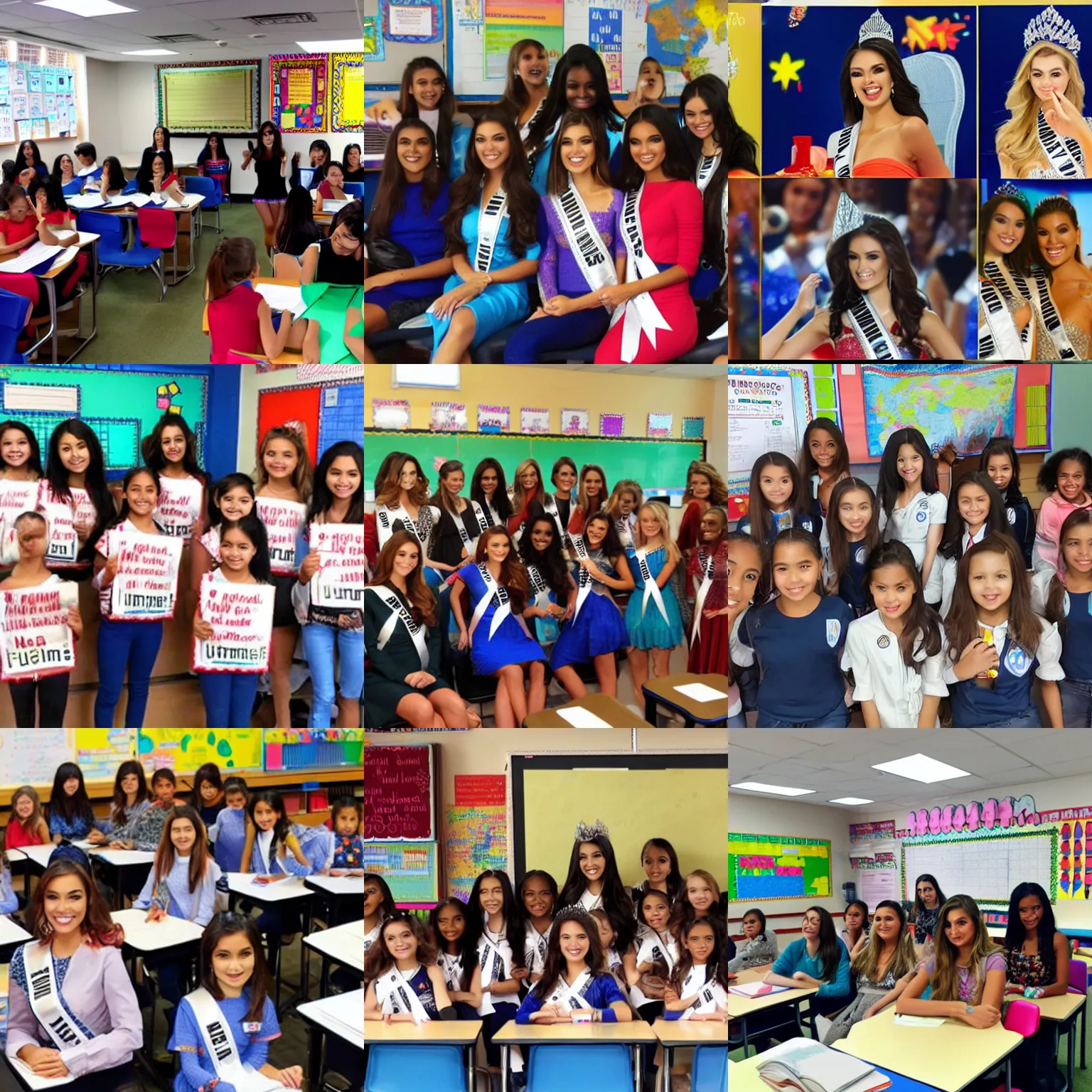 Prompt: miss universe in a classroom