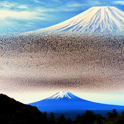 Image similar to a photo of mt fuji taken from the bottom of the mountain, wide angle lens, cinematic,