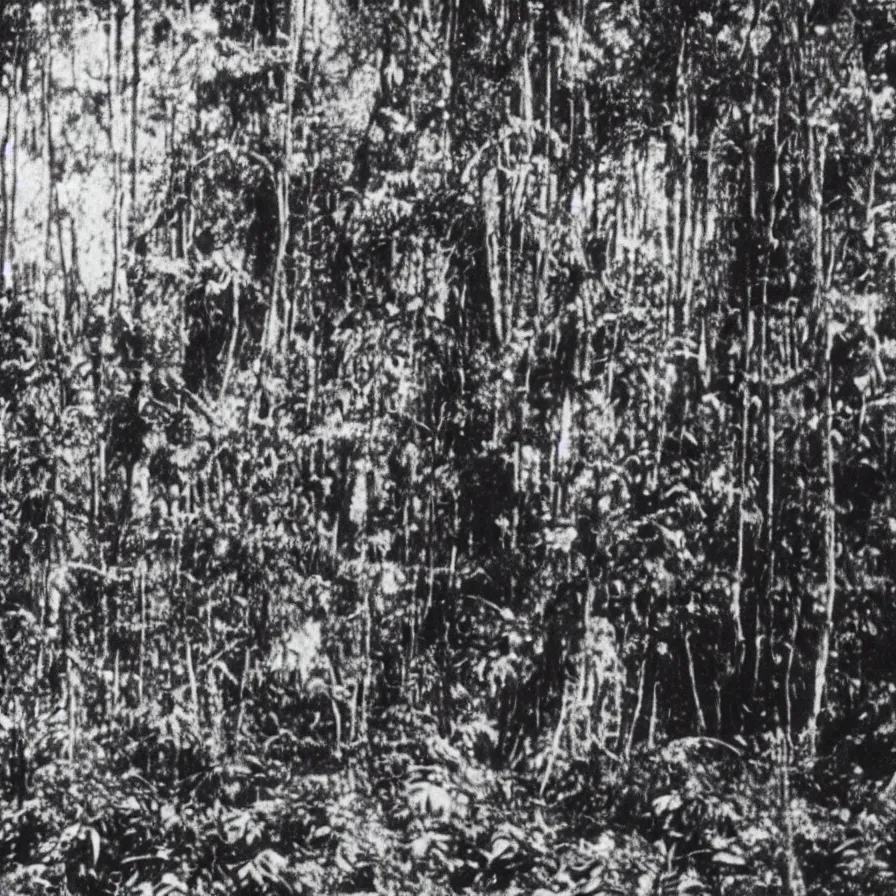 Image similar to a lost film footage from an object used by an indigenous tribe in the tropical forest, film still, cinematic, out of focus, enhanced, 1 9 2 0 s, black and white, grain