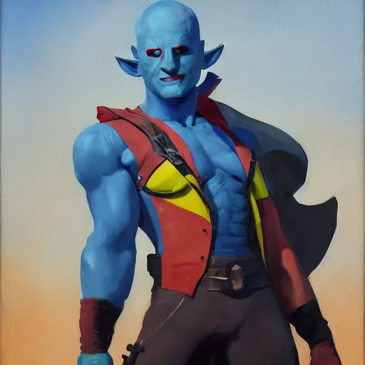 Image similar to greg manchess portrait painting of yondu udonta as overwatch character, medium shot, asymmetrical, profile picture, organic painting, sunny day, matte painting, bold shapes, hard edges, street art, trending on artstation, by huang guangjian and gil elvgren and sachin teng