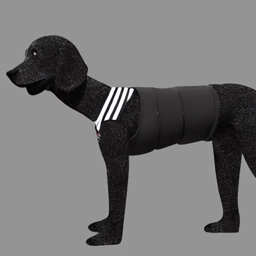 Image similar to a standing dog in an adidas full body suit, digital art