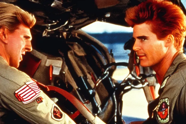 Image similar to ronald mcdonald in top gun ( 1 9 8 6 ), cinematic lighting, high contrast, 4 k hdr imax cinematography by roger deakins, award winning shot, beautiful composition, principal photography, vfx action shot