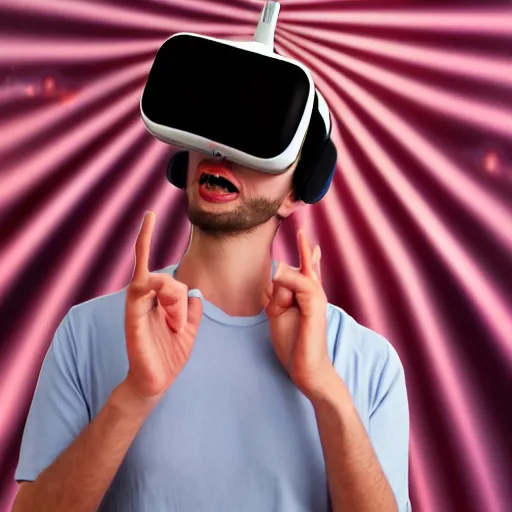 Prompt: hyperreality clown becoming enlightened while wearing a virtual reality headset