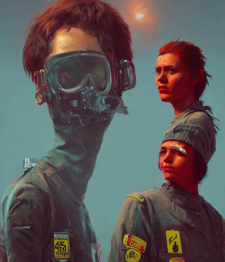 Image similar to a portrait of a punker in a painting from stalenhag, 4 k, 8 k, hdr, artstation, concept art