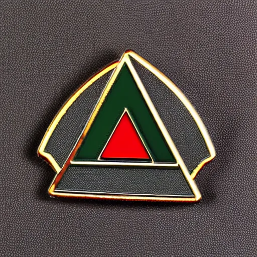 Prompt: a triangle enamel pin of a fire hazard label, smooth curves