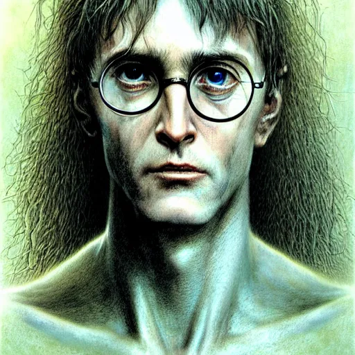 Image similar to portrait of harry potter by luis royo and wayne barlowe, beksinski