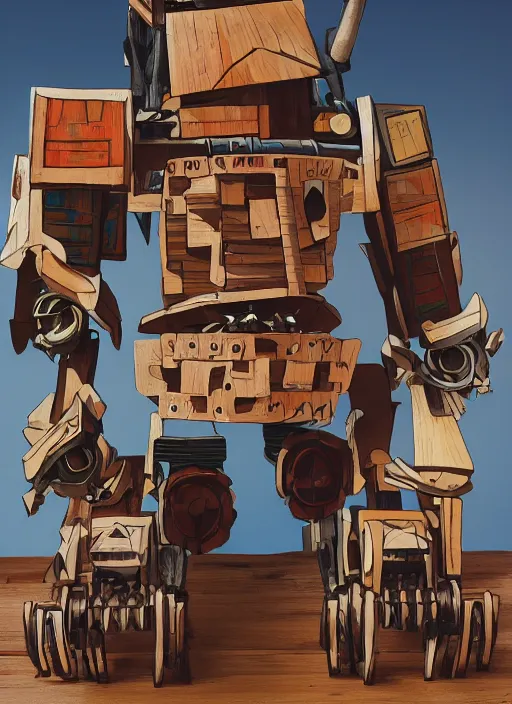 Image similar to A bearded pirate driving a giant wooden bipedal autobot transformer made out of pirate ship, mech suit, canons on arms, wooden mast for legs, sails, digital art