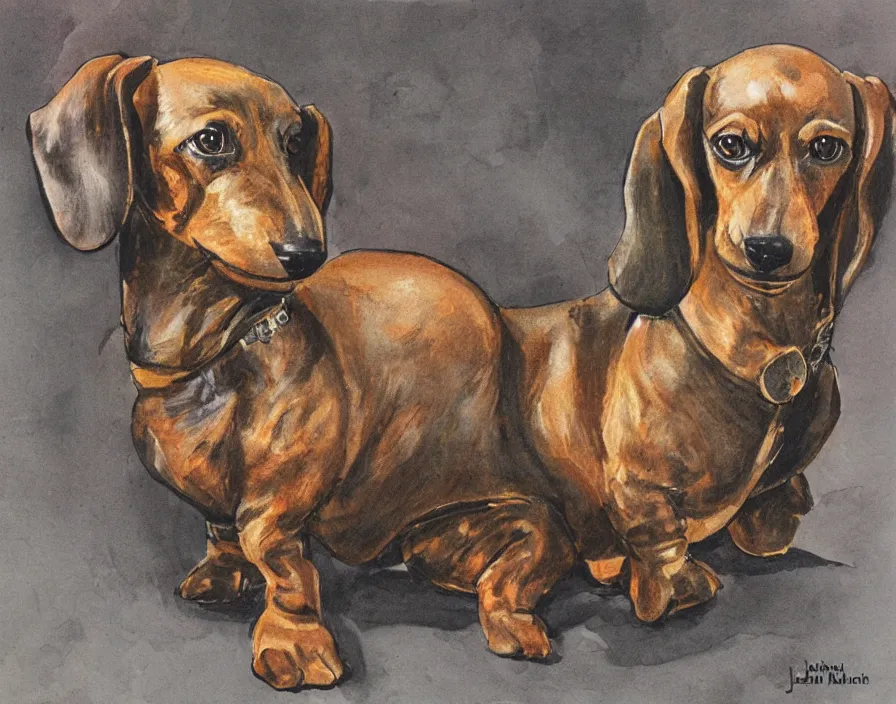 Prompt: Warhammer 40000 portrait of a dachshund by John Blanche