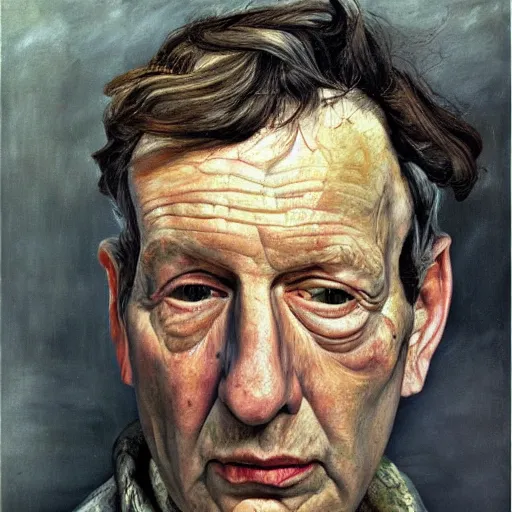 Prompt: high quality high detail painting by lucian freud, hd, exaggerated portrait of a lost soul, photorealistic lighting