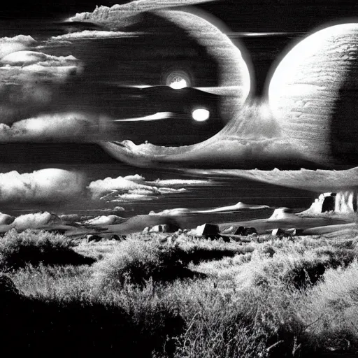 Image similar to a black and white sci - fi landscape by anselm adams