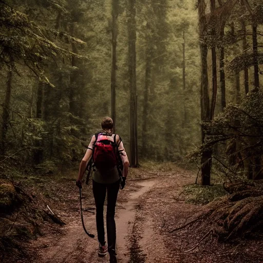 Image similar to Velocirapter walking in the forest, 8k, professional photography, cinematic shot, dark, smoke