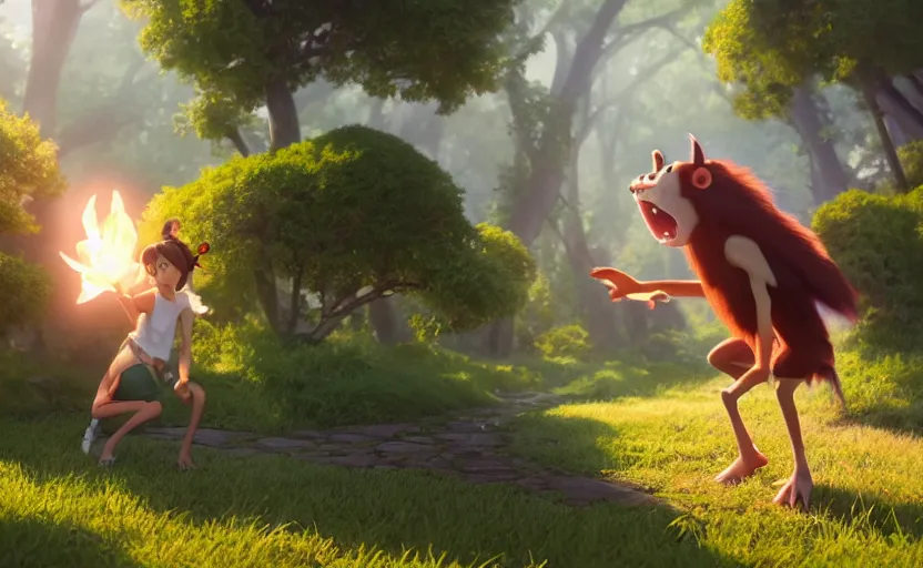 Prompt: a film still of How to train your Troll, medium shot, waist up, studio Ghibli, Pixar and Disney animation, sharp, Rendered in Unreal Engine 5, anime key art by Greg Rutkowski, Bloom, dramatic lighting