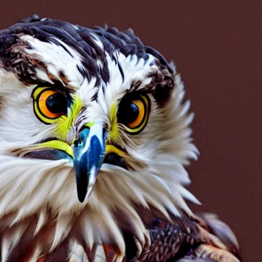 Image similar to extremely detailed cartoon osprey looking directly into camera psychedelic