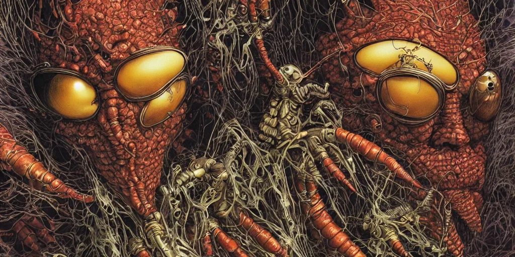 Image similar to closeup of insect man, by yoichi hatakenaka, masamune shirow, josan gonzales and dan mumford, ayami kojima, takato yamamoto, barclay shaw, karol bak