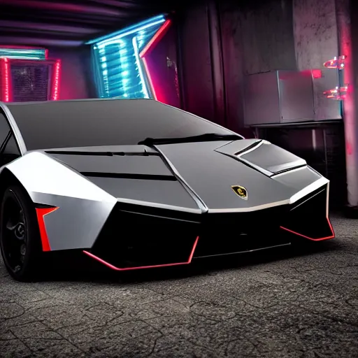 Prompt: ! dream an extremely high quality 8 k 3 d render of a metallic cyberpunk neon anodized f - 1 1 7 lamborghini with polished, highly reflective highly detailed, clean, sharp, crisp clean shapes, cast glass, brushed metal, symmetry, mercury, chrome, obsidian, highly detailed, tentacles, high detail, very aesthetically pleasing