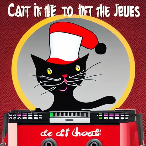 Image similar to cat in the hat on the dj decks