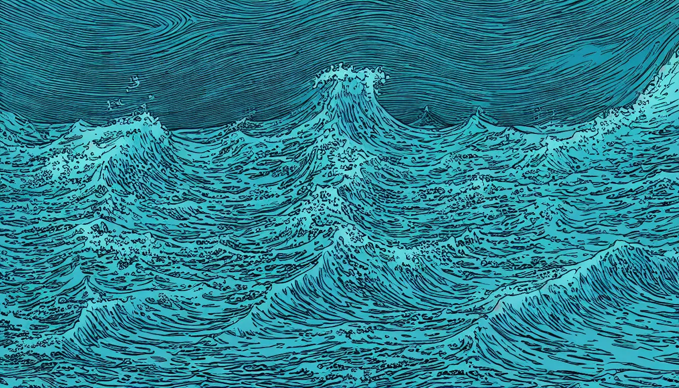 Image similar to ocean wave, land in sight by Kilian Eng, minimalist, detailed