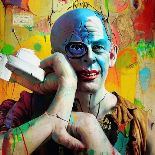 Prompt: mister clean as delirium from sandman, ( hallucinating colorful soap bubbles ), by jeremy mann, by sandra chevrier, by dave mckean and richard avedon and maciej kuciara, 8 0's, punk rock, tank girl, high detailed, 8 k