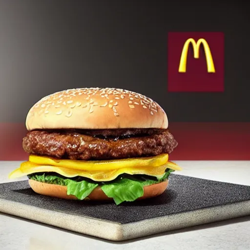 Prompt: The new item on the McDonalds menu, the WET BURGER. It's a burger that's also wet. Promotional food photo